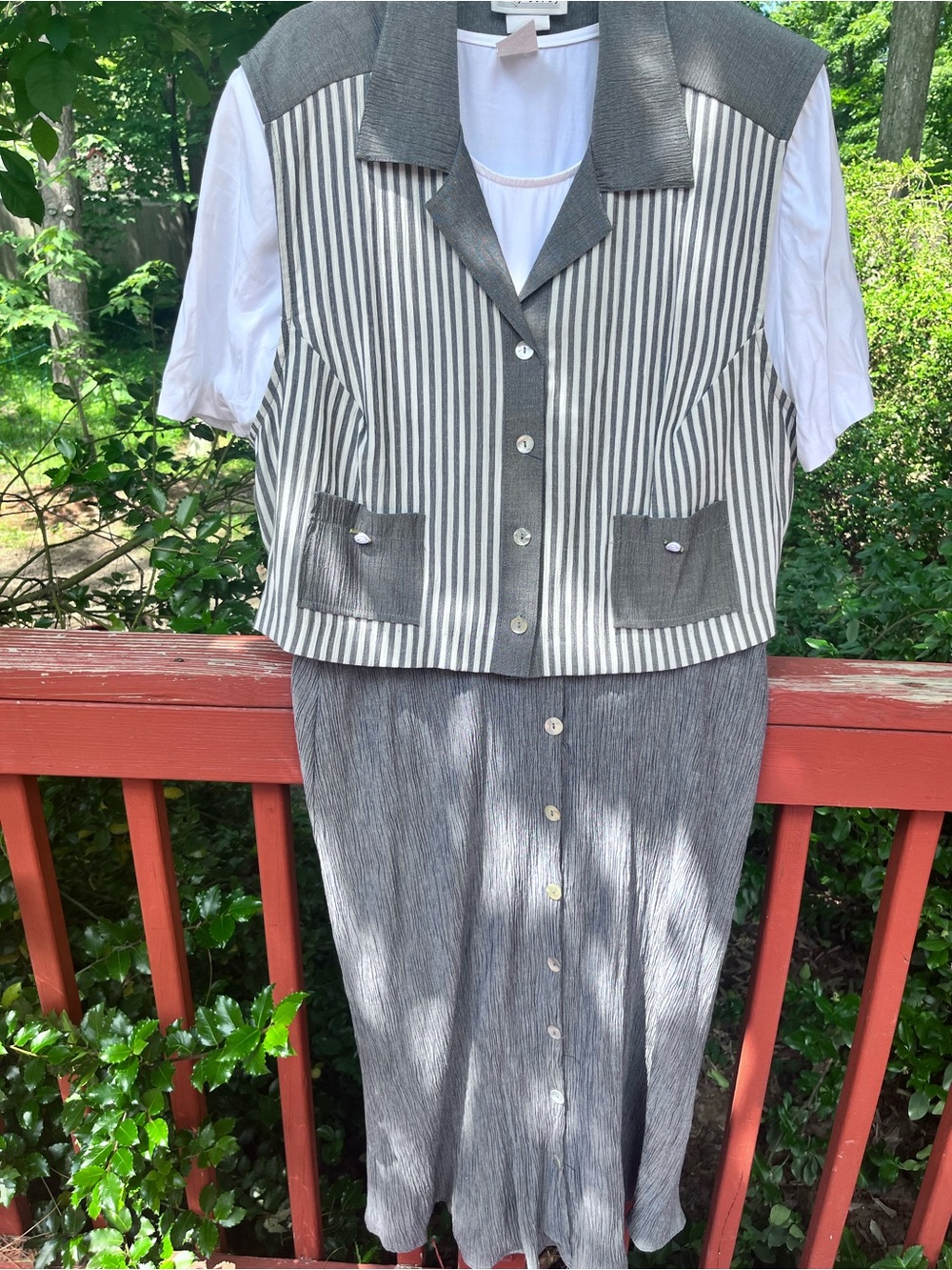 Lady Dorby Vintage 2-Piece Gray & White Striped Maxie Dress Set Size 22W